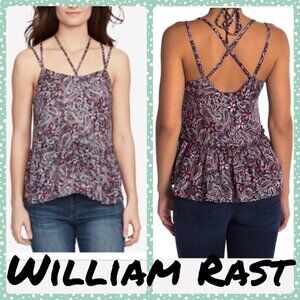 William Rast Thea Strappy Floral halter Top ruffle edgy ruffle hem. Size L
